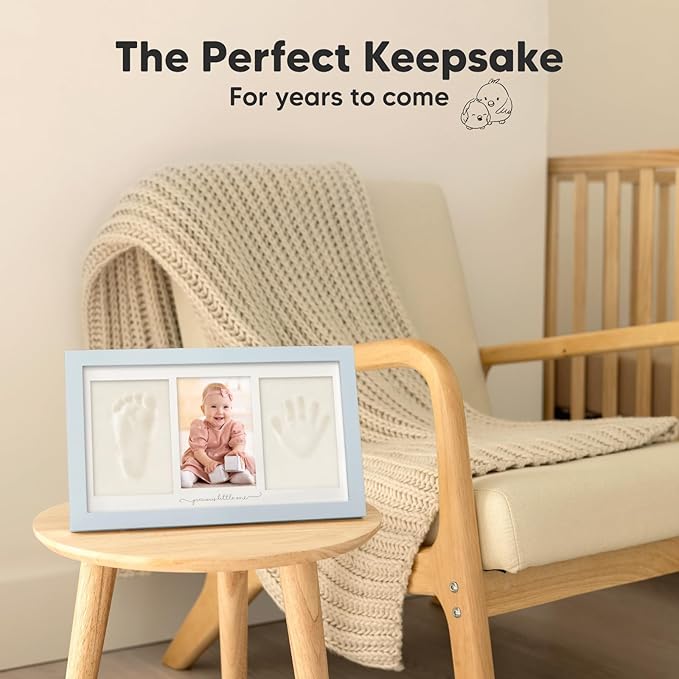 Baby Hand and Footprint Kit - Clay Handprint Keepsake Frame, Newborn Nursery Picture Frame, Personalized New Mom Gifts for Baby Shower & Registry (Mist Blue)