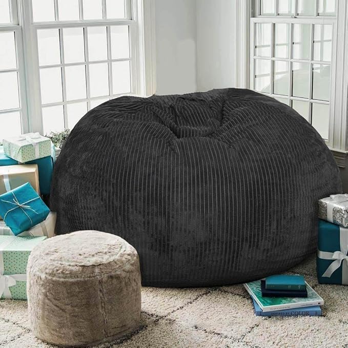 Classic Bean Bag Chair, with Faux Rabbit Fur Cover for Teens and Kids, Memory Foam Bean Bag Chairs, Ultra Soft Faux Fur Fabric, 2.5 feet Round Fluffy Bean Bag Sofa