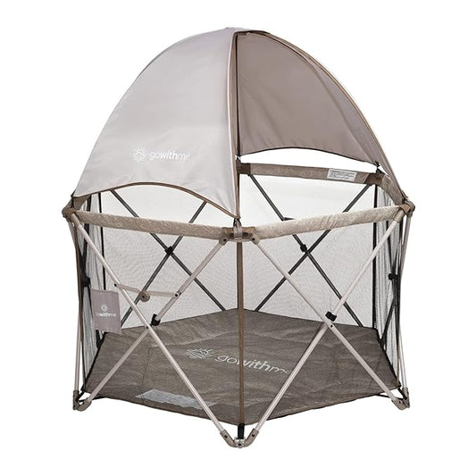 Baby Delight Go with Me Eclipse Deluxe Portable Playard | Playpen | Sun Canopy | Indoor and Outdoor | Ultra Padded Nylon Floor | Sandstone
