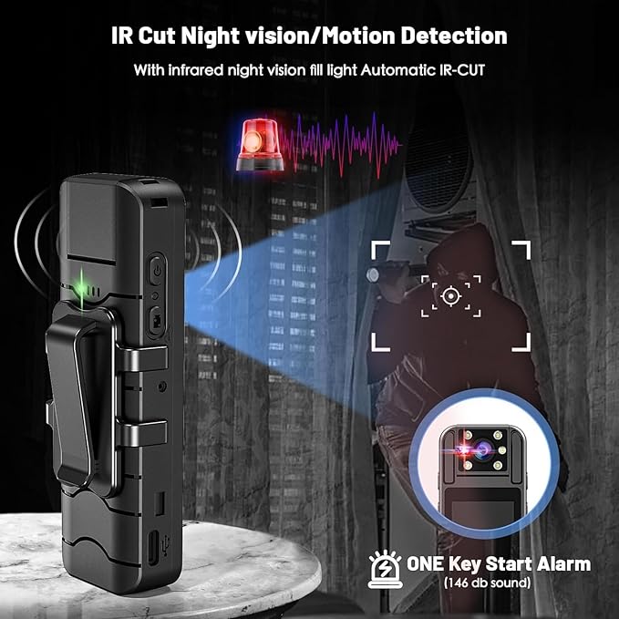 Body Camera with Audio and Video Recording 1080P FHD Mini Police Wearable Body Worn Cam Portable Small Personal Camcorder Sport Action Outdoor Video Recorder (128GB)