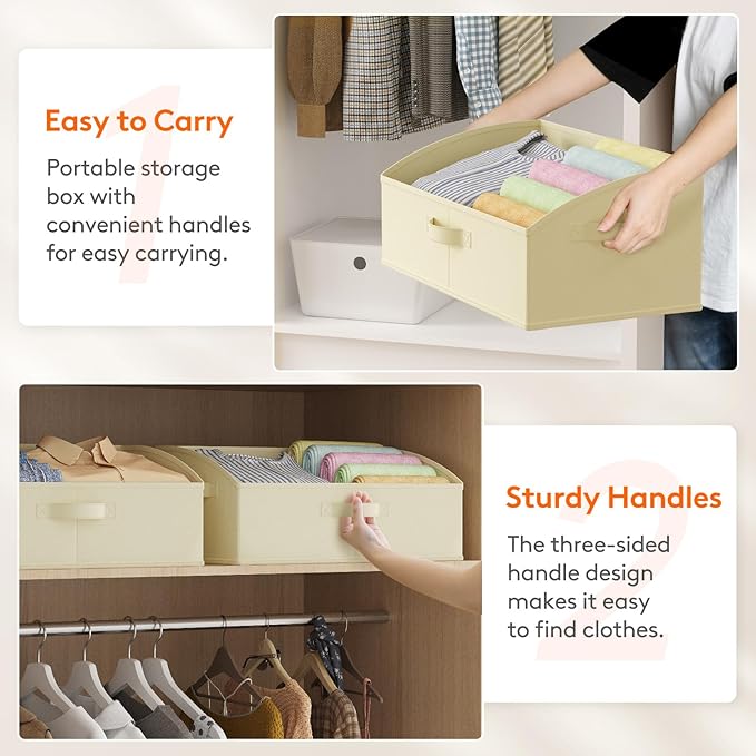 Lifewit Storage Baskets for Shelves, 6 Packs Non-woven Fabric Trapezoid Closet Organizer Bins with Handles, Foldable Clothing Containers Box for Clothes, Toy, Towel, Book, DVD, Hats, Large-Beige