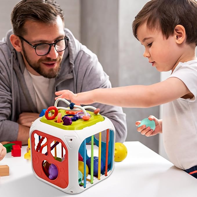 AiTuiTui Multifunction Baby Sensory Activity Cube Toys for 12 18 Months, Shape Sorter Early Learning Educational Interactive Toys for Toddlers 1 2 Year Old Boy Girl, 1st Birthday Gifts