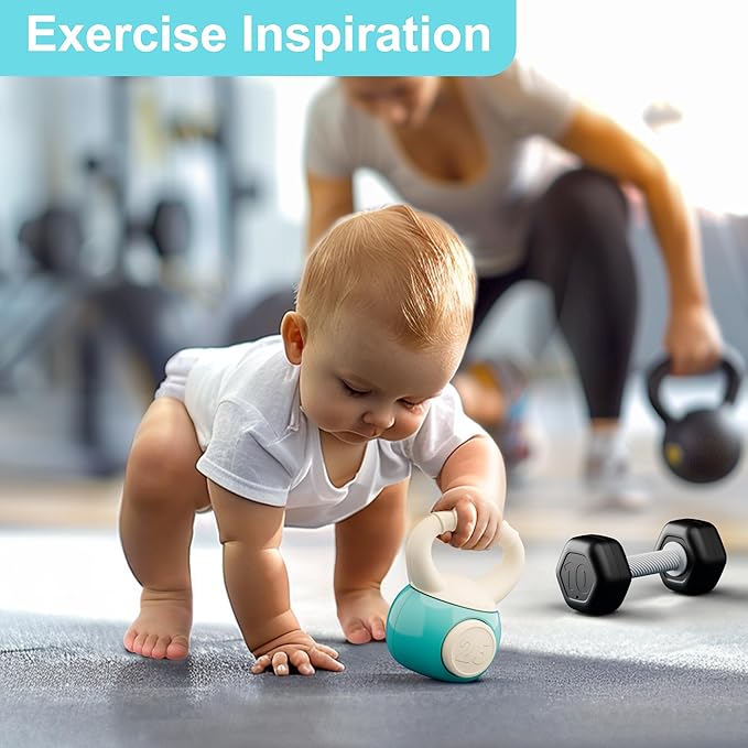 iPlay, iLearn Baby First Gym Rattle Set, Infant Dumbbell Weights Teething Rattles 3-6-12 Month, Newborn Workout Sensory Stroller Toy, Babies Birthday Shower Gift 5 7 8 9 10 Month Toddler Boy Girl-7PCS
