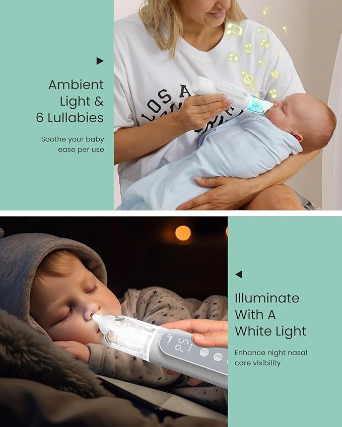 GROWNSY Nasal Aspirator for Baby, Upgraded 5 Suction Levels Baby Nose Sucker, IPX7 Waterproof Electric Nose Suction for Baby, Booger Sucker for Toddlers with Automatic Cleaning &Music &Light Functions