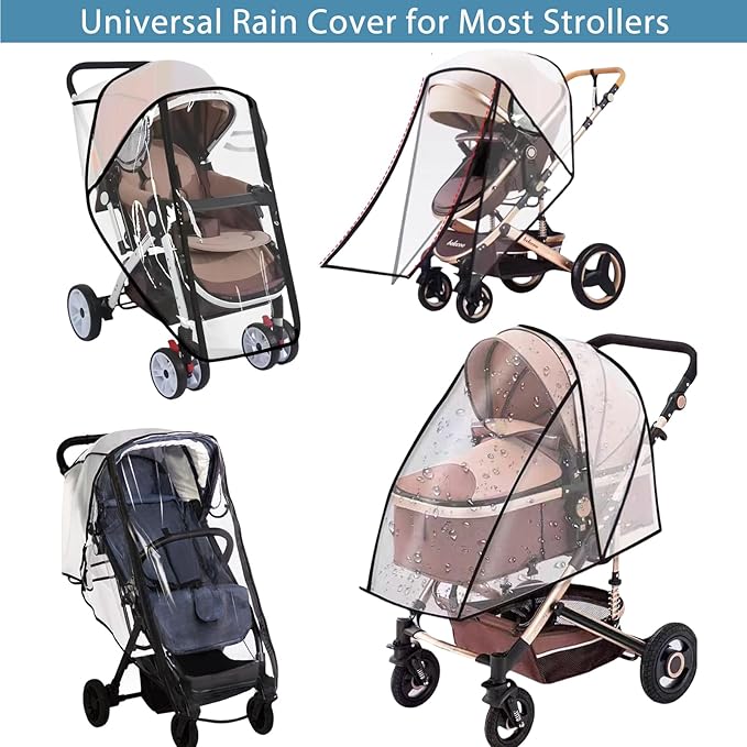 Universal Stroller Rain Cover, Clear Breathable Weather Shield with Waterproof Zipper, 4 Seasons Protection (XL)