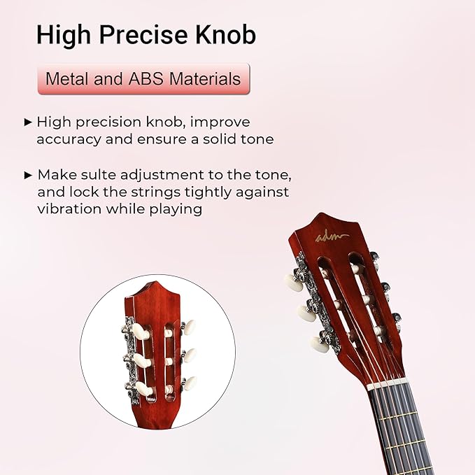 ADM Beginner Acoustic Classical Guitar Nylon Strings Wooden Guitar Bundle Kit for Kid Boy Girl Student Youth Guitarra Online Lessons with Gig Bag, Strap, Tuner, Strings, Picks (34 Inch, Redburst)