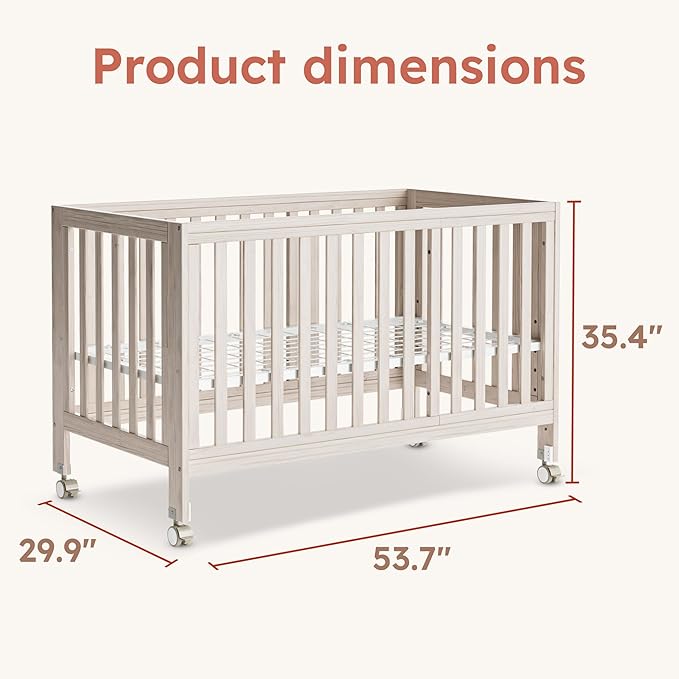 EvoNest Baby Crib, 11 in 1 Convertible Mini Crib with Wheels, 100% New Zealand Wood Growing Bed, 4 Adjustable Mattress Height,Washed Natural