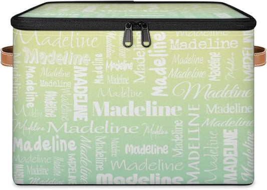 Custom Storage Basket with Name, Personalized Storage Bins with Zipper Lid, Foldable Fabric Storage Box Large capacity with Handle Yellow Green