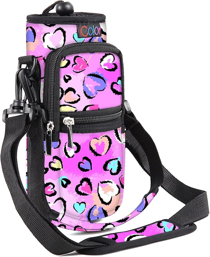 icolor Water Bottle Carrier Bag with Strap 25/32/40 oz Crossbody Bottle Holder with Phone Pocket Sling Sleeve Insulated Neoprene Water Bottle Pouch for Walking Travelling