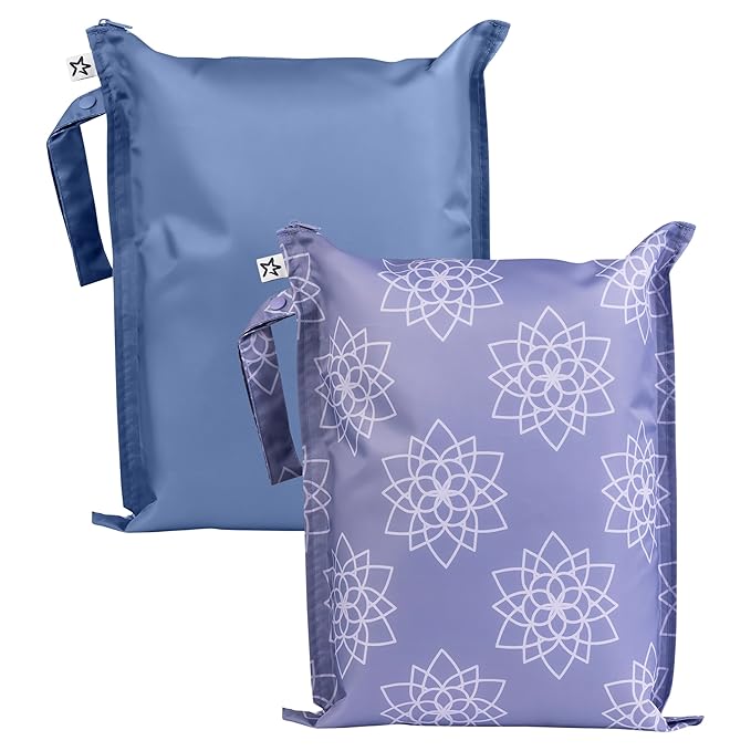 Tiny Twinkle Mess-Proof Waterproof Wet Dry Bag | 2-Pack Reusable Wet Bags for Swimsuits & Baby Clothes | Leakproof Wet Bag for Travel & Diaper Changes for Baby (Lotus)