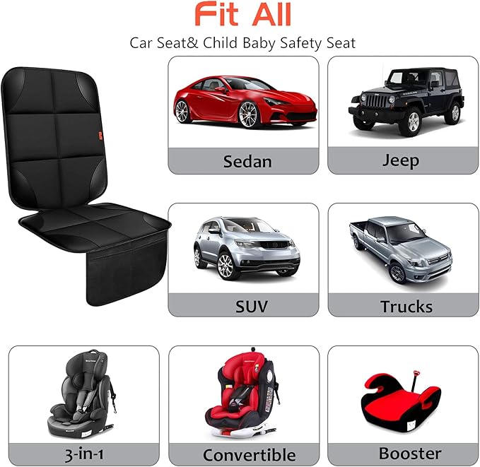 Car Seat Protector 1 Pack Car Seat Cushion Mat Thickest Padding,Waterproof 600D Fabric Car Seat Covers for Non-Slip Backing Mesh Pockets for Baby and Pet (Gray, 2 Pack)