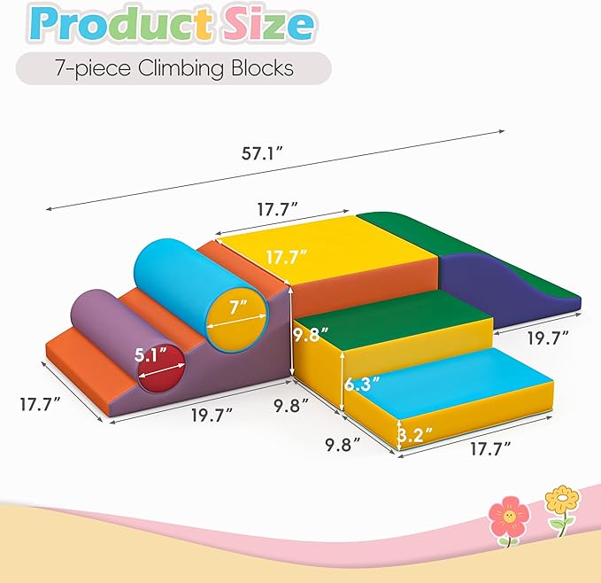 Soft Climbing Toys for Toddlers, Soft Foam Climbing Blocks, PU Leather Gym Climb & Crawl Soft Activity Playset, Indoor Climbing Toys Equipment for Kids and Children, Classic Yellow