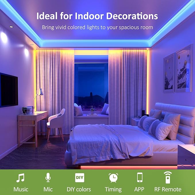 NOVOSTELLA 20ft RGB Smart LED Strip Lights Kit, Music Sync APP RGB Color Changing Flexible Dimmable 180 Units SMD 5050 LEDs Tape with 24 Key Remote, LED Ribbon for Home Lighting Kitchen Bar, 24V