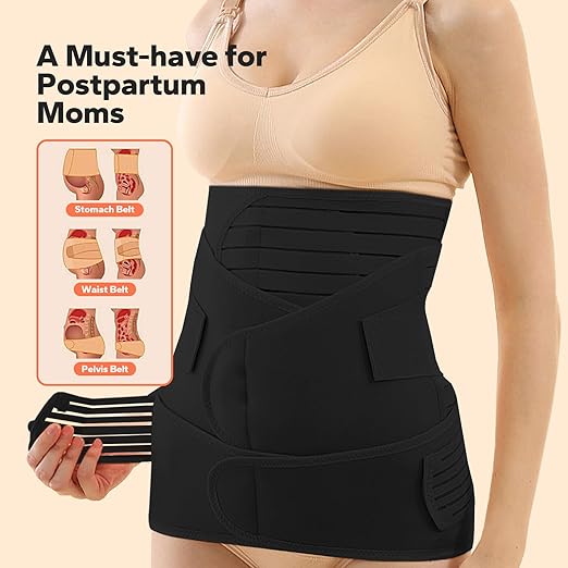 3 in 1 Postpartum Belly Band (Black), Post Partum Waist Binder, Posture Correction Abdominal Binder, Belly Band Postpartum Belly Wrap, Postpartum Belly Wrap (For waistline 29"-37", L)