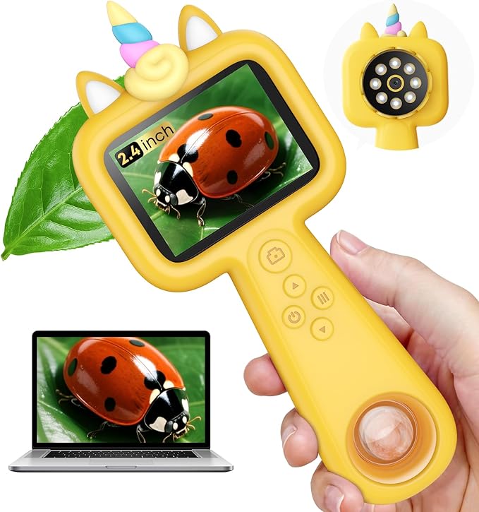 Kids Microscope Handheld Portable Mini 2.4" - 600X FHD Digital Microscope for Kids - Educational Science Toys, Boys & Girls Christmas Birthday Gifts, Outdoor Toys for Kid's Ages 4-8 8-13