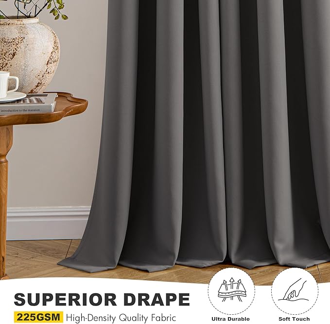 MIULEE Grey Blackout Curtains for Bedroom Living Room 84 Inches Long 2 Panels, Thermal Insulated Room Darkening Drapes Solid Grommet Top Noise Reduction Light Blocking Window Treatments 40x84 Inch