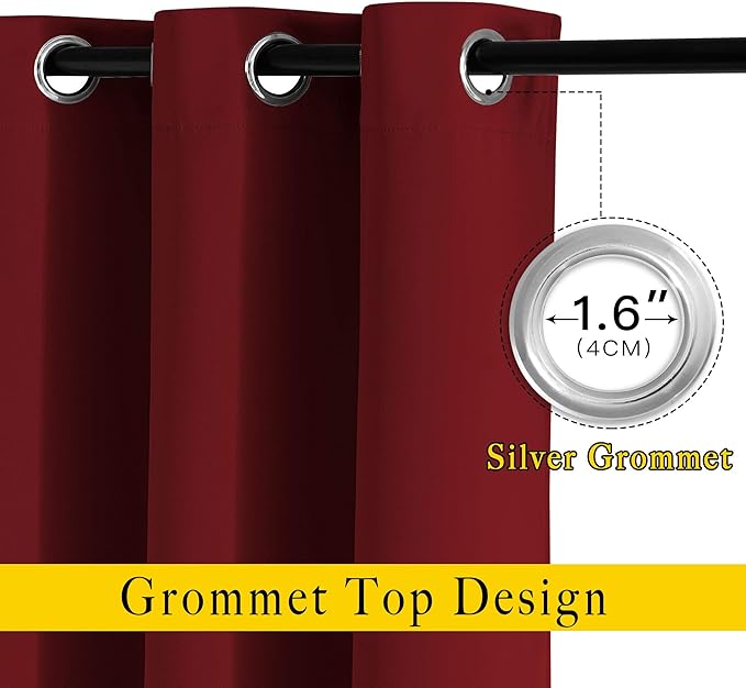 NICETOWN Burgundy Red Sliding Door Curtains 2 Panels Set 118 inches Long, Grommet Thermal Blackout Curtains Privacy Room Divider Sound Reducing for Bedroom/Living Room, W66 x L118