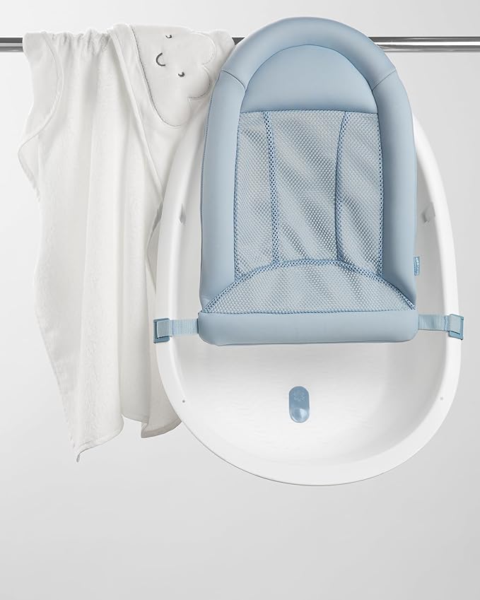 Skip Hop Baby Bath Tub 4-in-1 Grow with Baby Infant to Toddler Bathtub with Supportive Sling and Sit-Up Support Wave Age 0m+