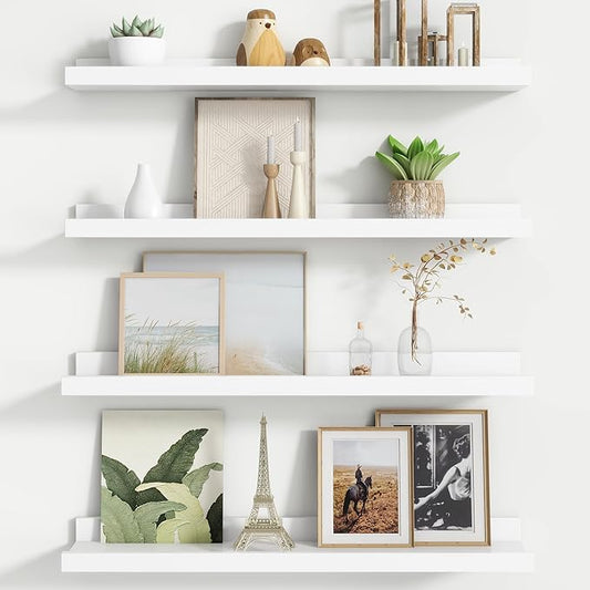 Floating Picture Ledge Shelves for Wall Set of 4, 24 Inch Wall Shelves with Lip Long Large Nursery Book Shelf for Toys Storage Kids Bookshelf Wall Mounted Living Room Bedroom Decor Frames