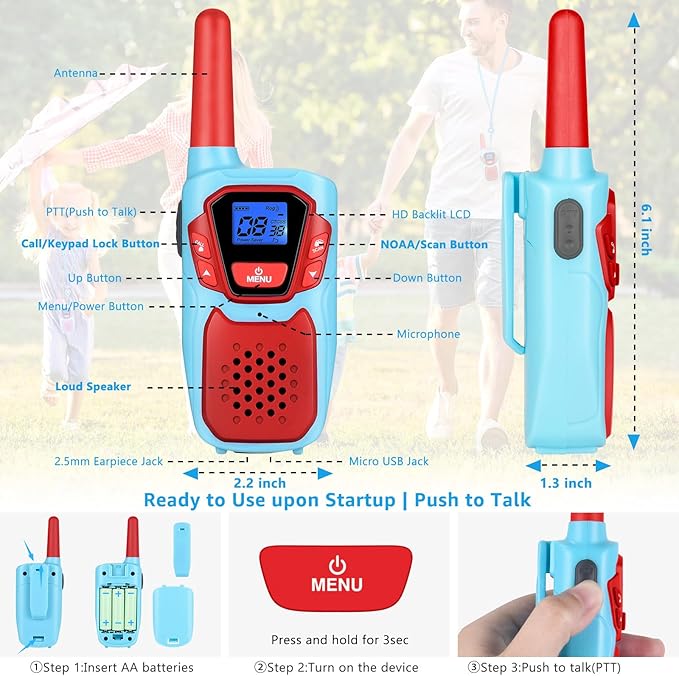 Walkie Talkies Long Range 3 Pack Rechargeable Walkie-Talkies for Kids Girls Boys Toddlers Adults Camping Hiking Skiing Cruise, Family Pink 2 Way Radio Toy with Lanyard Battery 4 Miles VOX NOAA