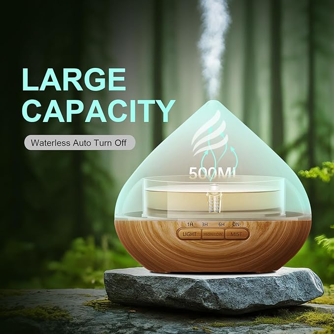 Essential Oil Scent Diffuser: 500ML Aroma Diffuser with Remote Control, Large Fragrance Aromatherapy Diffuser for Bedroom Home, Mist Humidifier with 14 Colors LED Lights and waterless Auto-Off