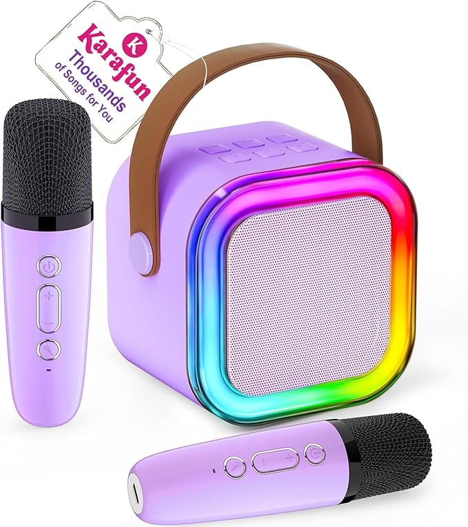IROO Mini Karaoke Machine for Kids, 2025 TOP Toys Birthday Gifts Ideas for Girls Ages 4, 5, 6, 7, 8, 9, 10, 12+ Years Old, Portable MP3 Player with 2 Wireless Mics for Party