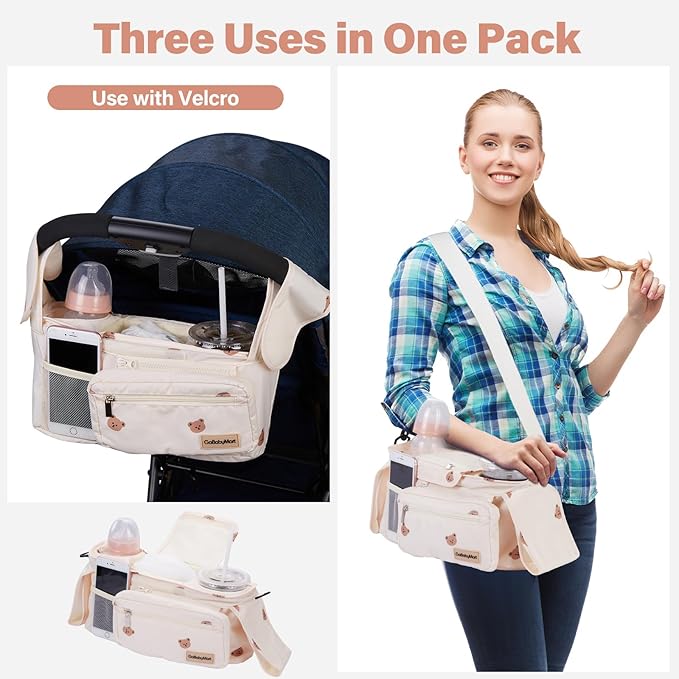 Universal Stroller Organizer with Cup Holders, Detachable Wristlet | Fits All Strollers | Stroller Diaper Bag Organizer with Phone Pocket, Insulated Bottle Holder & Storage Compartments