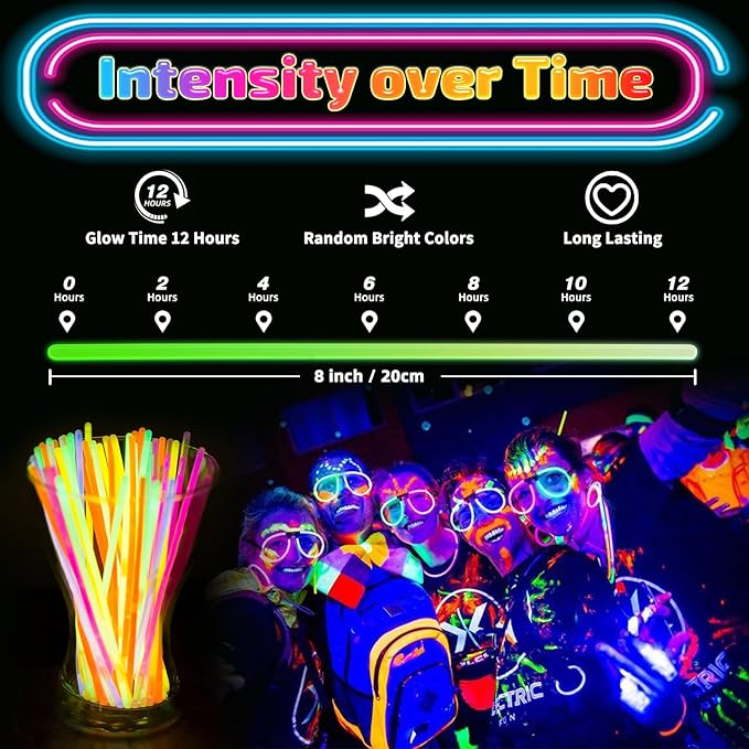 400 Pcs Glow Sticks Bulk Party Pack, 8'' Glow in the Dark Party Supplies, Glow in the Dark Light Up Sticks with Connectors, Party Favors for Birthday, Concert, Raves, Halloween, Christmas
