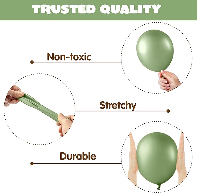 JOYIN 150 Pcs Sage Green Balloons, Different Sizes 18 12 10 5 Inch Sage Green Latex Balloon Arch Kit with Instruction for Birthday Party Graduation Wedding Holiday Decoration