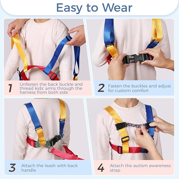 JXM Safety Harness Leash for Autism and Special Needs Child (3-6 yrs), Child Adjustable Elopement Harness with Emergency Grab Handle and Tether, Keep Active Autistic/ADHD Kids Safe and Free Outdoors