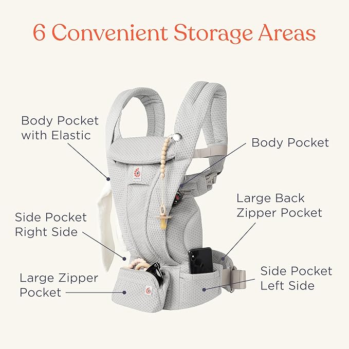 Ergobaby Omni Deluxe Baby Carrier Newborn to Toddler - Breathable Baby Carriers for Summer - All-Position Carrier with Enhanced Lumbar Support & Airflow (7-45 Pounds), Cotton, Onyx Black