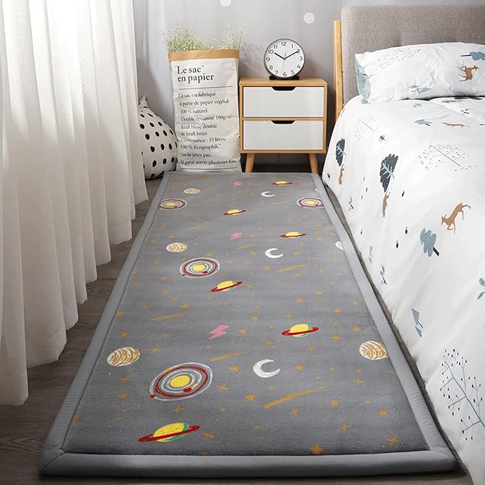 Loartee Coral Velvet Area Rug - 1" Thick Memory Foam Baby Play Mat, Washable Toddler Carpet, Home Decor for Living Room, Nursery, Kids Bedroom, Astral Gray, 6'7"x7'10"