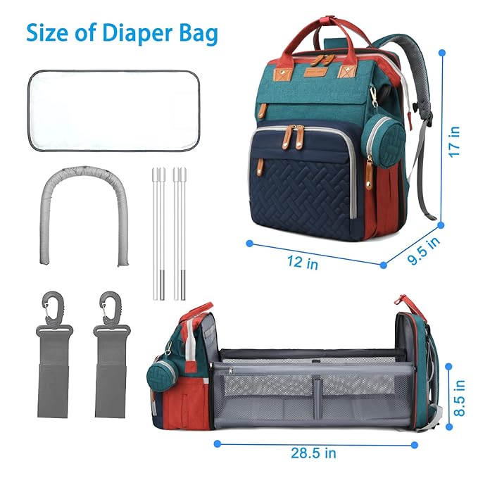Jeryswet Baby Diaper Bags with Changing Station, Waterproof Large Capacity Diaper Bag Backpack for Moms Dads with USB Charging Port and Stroller Straps, Baby Shower Gifts, RGB