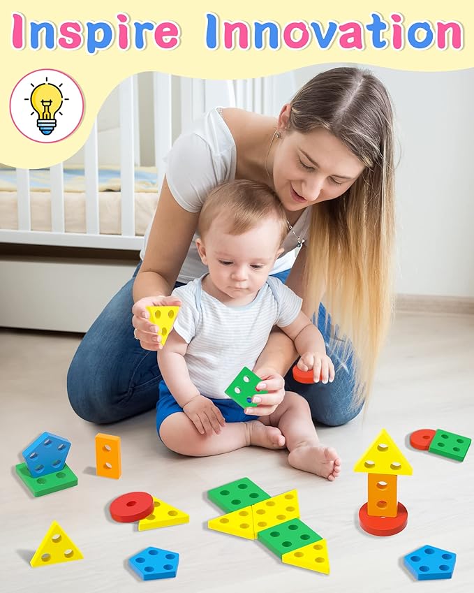 Montessori Toys for 1 2 Year Old Girl and Boy Birthday Gifts, Shape Sorter Wooden Toys for Toddlers Age 1-3 2-4, Learning Educational Sensory Stacking Toddler Puzzles