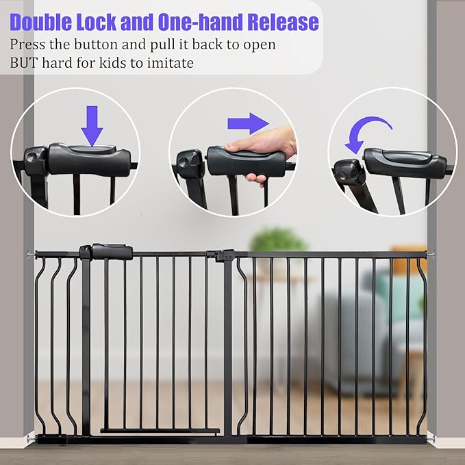 Extra Wide 57.5-62 Inch Large Baby Gates for Stairs, Doorways - No Drilling, Pressure Mounted Pet Gates for Kids & Dogs