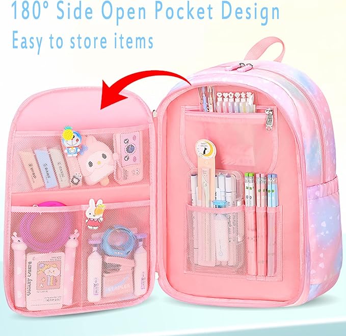 Kawaii Backpack - Pink & Purple Starry Rainbow Bookbag for Girls & Kids