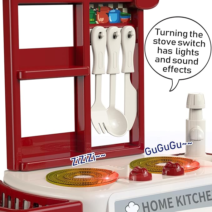 Kitchen Set for Toddler with Sound and Light，Pretend Cooking Food Set,Kids Kitchen Playset，Play Sink with Running Water and Electronic Induction Stove，Kitchen Accessories (Lyons Blue Kitchen)