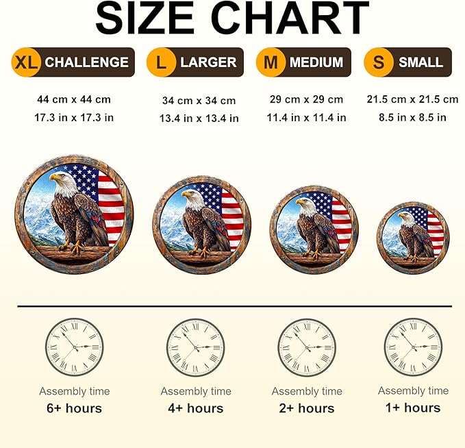 KAAYEE Wooden Puzzles for Adults, 3D Vision Effect Bald Eagle Wooden Jigsaw Puzzle Unique Shape Wood Puzzle Adult, 3D Effect Flat Puzzle Birthday Gifts Family Game (L-13.4 * 13.4in-300pcs)