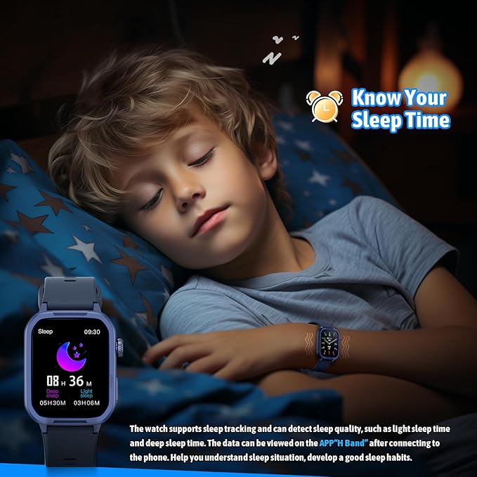 Smart Watch for Kids No Phone Needed, Tempered Glass Fitness Tracker Boy Teens with 19 Sport Modes, Pedometer, Sleep Monitor, Kids Watch Birthday Gifts Toy Gift for Girls Boys 6-16 (Blue)