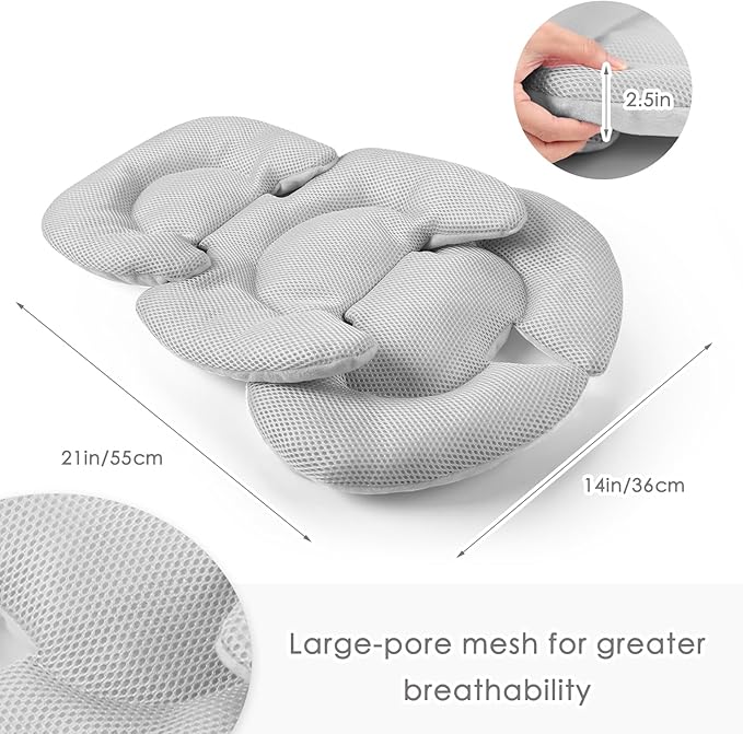 Infant Car Seat Insert for Newborn Girls Boys, Summer Mesh Baby Carseat Head Support with Strap Pads, Soft Reversible Baby Car Seat Insert Cushion Pad for Car Seat, Stroller, Bouncer, Swing, Gray