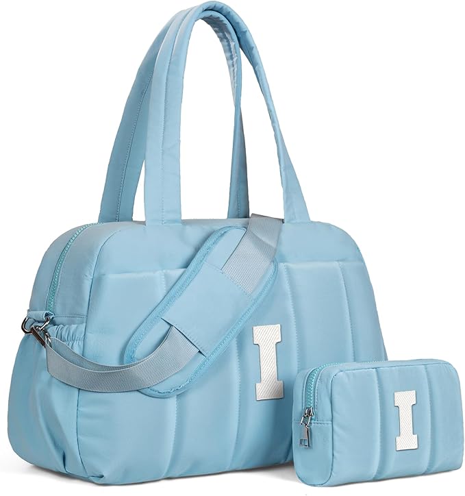 Duffle Bag, Weekender Bags for Girl，Initial Overnight Bag with Wet Pocket，Teenage Girl Gifts-Lightweight Dance Bags Personalized Gymnastics bag with Makeup Pouch
