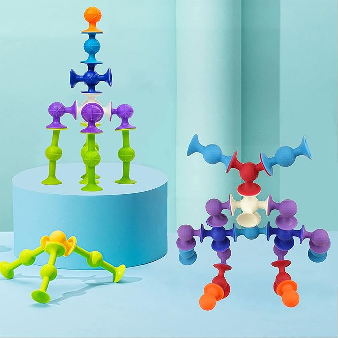 48 Piece Suction Cup Toys Construction Set, Silicone Building Blocks DIY Blocks - Sucker Toy are Fun Bath Toys, Fidget Toys for Toddlers 1-3 Old Boys and Girls