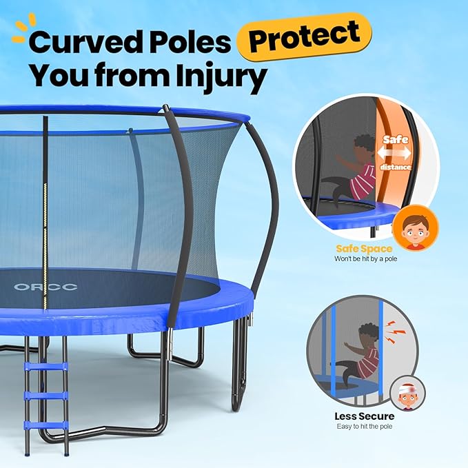 ORCC 1200LBS Weight Capacity Trampoline 16 15 14 12 10 8 FT for Kids with Safety Enclosure Net for Children Adults Outdoor Yard Trampolines