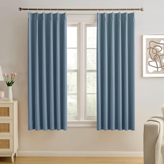 KEQIAOSUOCAI 2 Panels Pinch Pleats Curtains 72 Inches Long, Heat and Full Light Blocking Thermal Insulated Drapes for Nursery Bedroom,Dusty Blue,40" W x 72" L