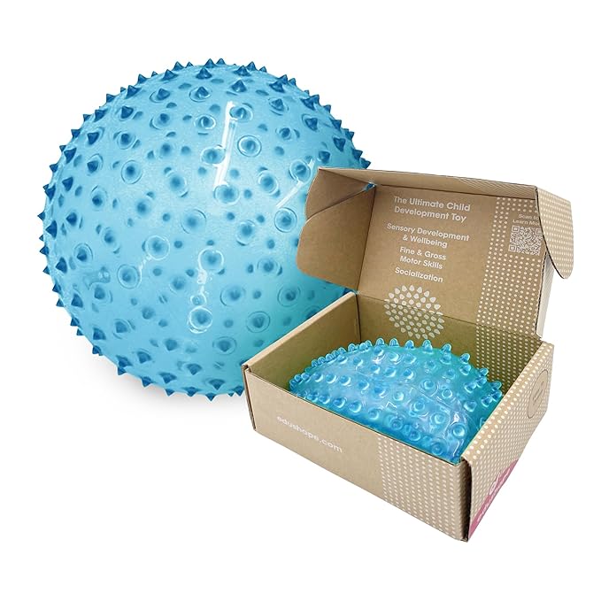 Edushape Sensory Ball for Baby - 7” Transparent Primary Color Baby Ball that Helps Enhance Gross Motor Skills for Kids Aged 6 Months & Up - Pack of 1 Vibrant Colorful and Unique Textured Ball for Baby