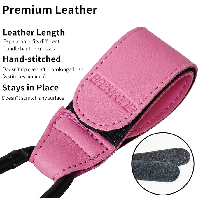 2 Pcs Stroller Hooks for Hanging, Portable Leather Style Stroller Clip Straps, Baby Stroller Hooks for Diaper Bags Grocery Shopping Bags, Mommy Hook for Stroller(Pink)