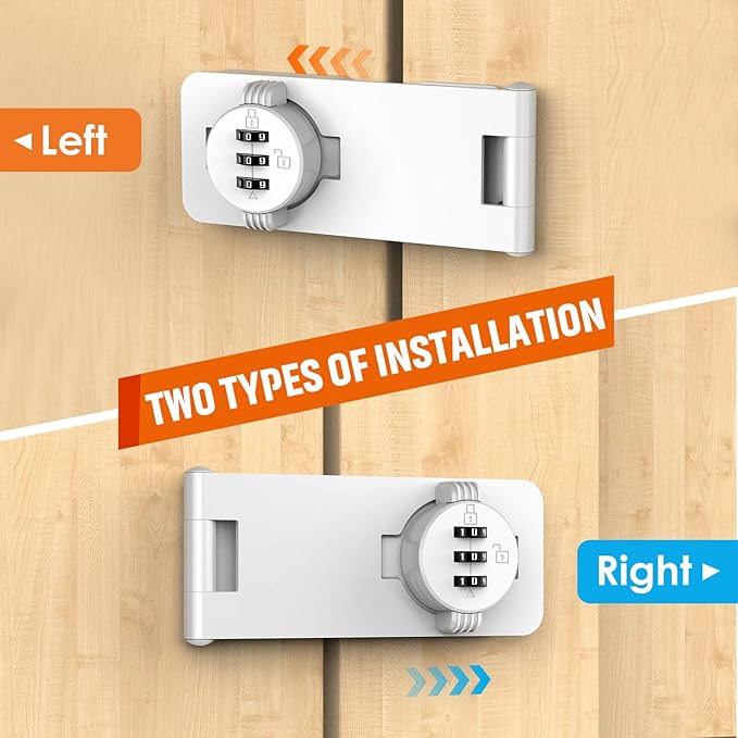 Keyless Cabinet Lock with Combination, Locker Code Lock with 3-Digit Combination, Security Door Lock for Drawers, Lockers, Bifold Doors, Small Doors, Closets, Refrigerators (White-2pcs)