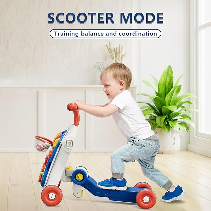 QDRAGON 5 in 1 Push Walkers for Baby Boys, Toddler Learning to Walk, Sit to Stand Walker, Early Learning Push Toy for Infant 12+ Months, Navy Blue