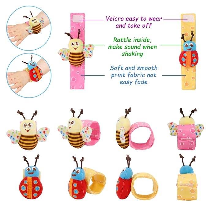 Bloobloomax Baby Rattles Toys for 0-12 Month, Infant Girl Boy Toys for Babies 3-6 Months, Newborn Hand & Foot Toys for 0 to 9 Months, Baby Shower Gifts Set with Wrist Rattle Socks