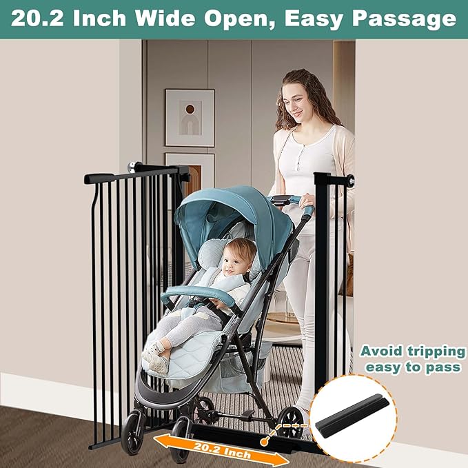 40.5" Extra Tall Baby Gate for Doorways, 32.6"-40.5" Extra Wide Pet Gate Pressure Mounted, Puppy Dog Gates Proof Indoor, No Drill Safety Child Gate, 1.37" Narrow Space Metal Black Gate